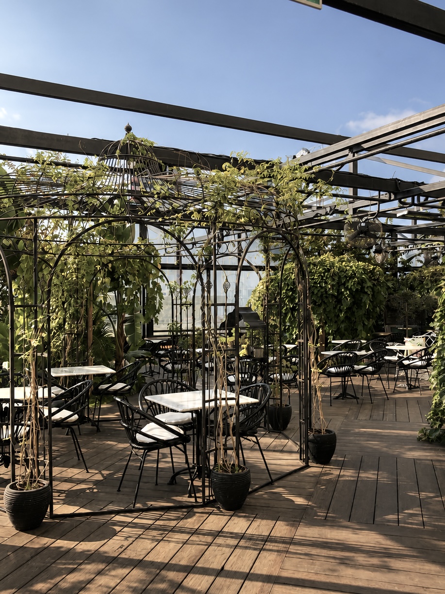 Outdoor terrace set for an event